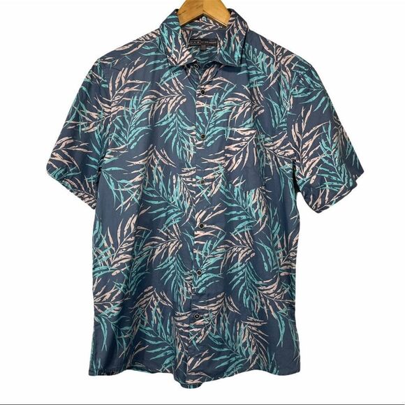 IKE Behar Blue and Cream Sunset Print Button Top - Picture 2 of 14